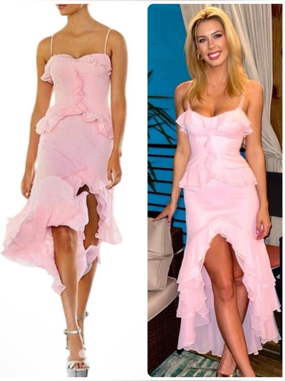 Gianni Bini Sam Blush Pink Ruffle High-Low Front Slit Midi Dress NWT $189
